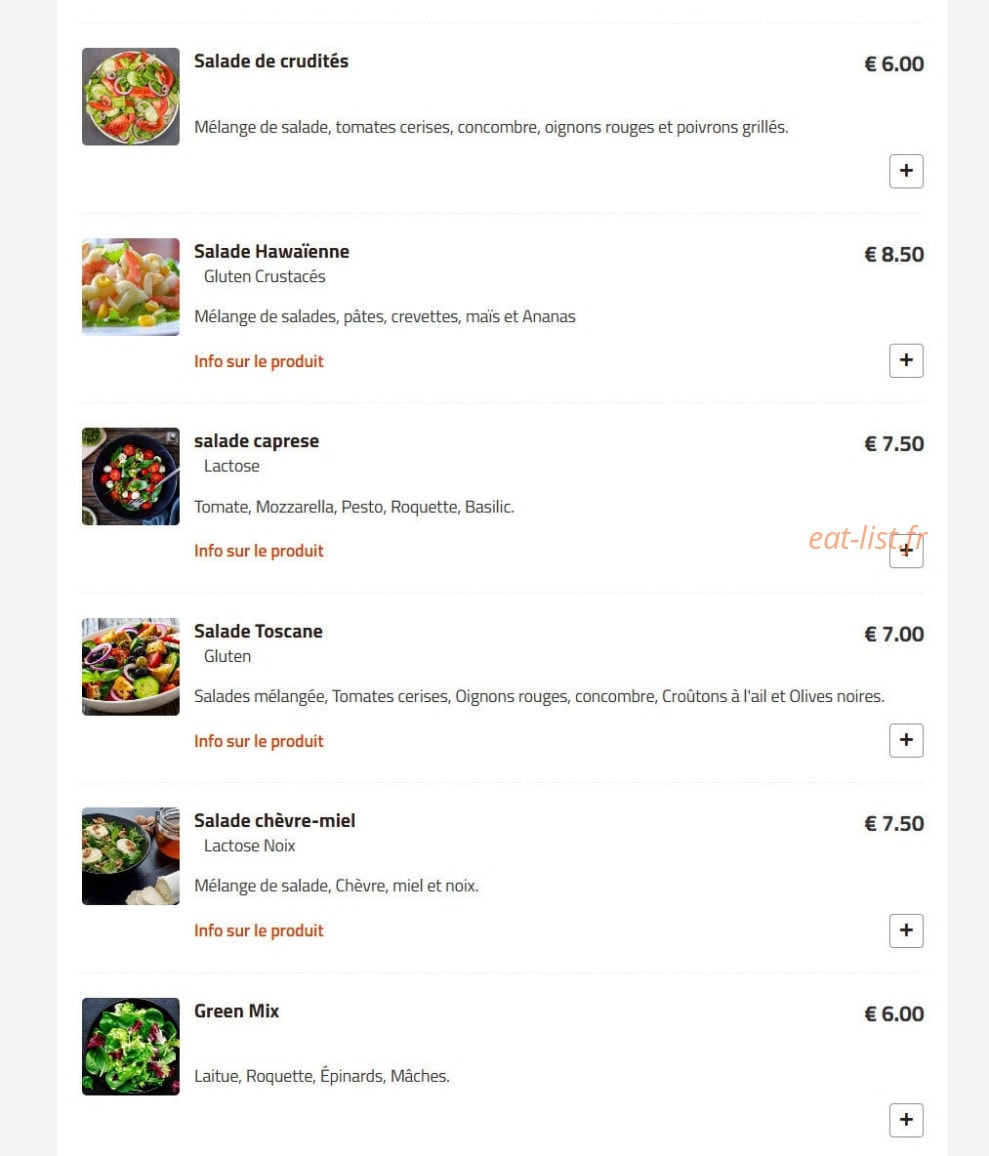 Carte et menu de Fino Pizza à Saint Ouen — Salades suite