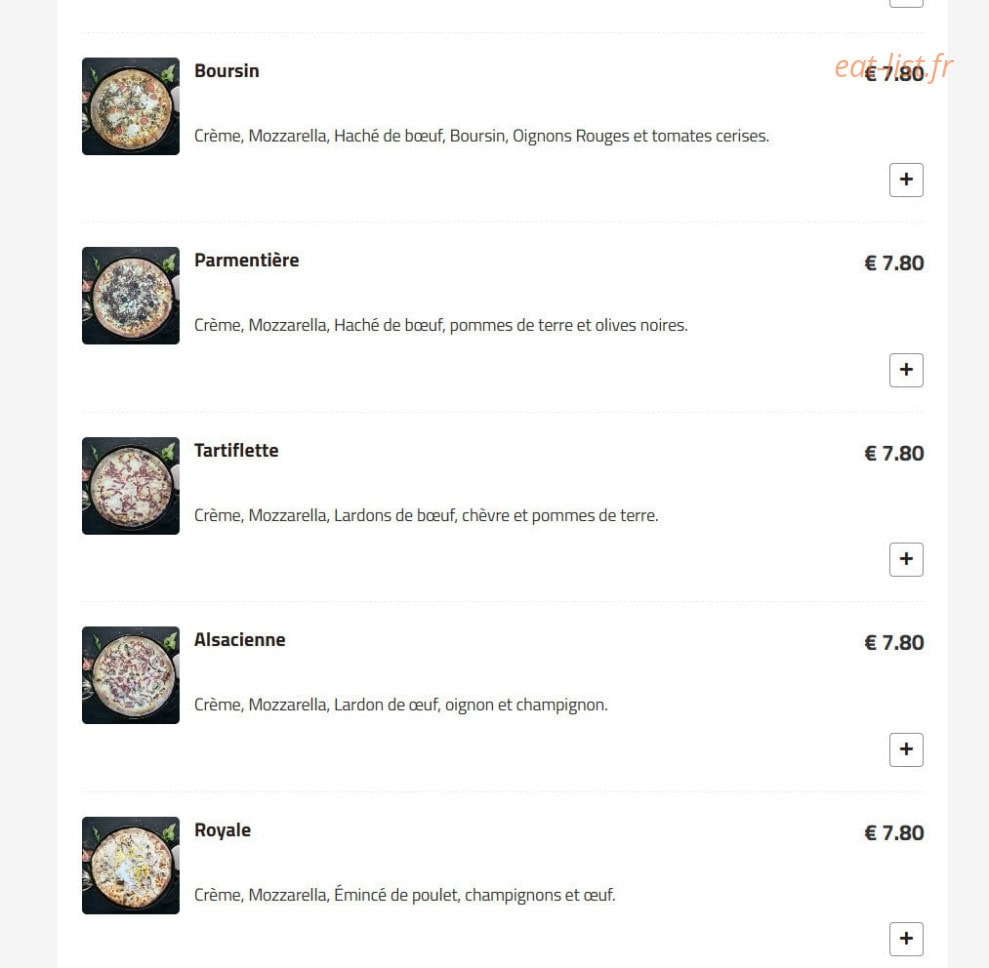Carte et menu de Fino Pizza à Saint Ouen — Pizzas crème suite