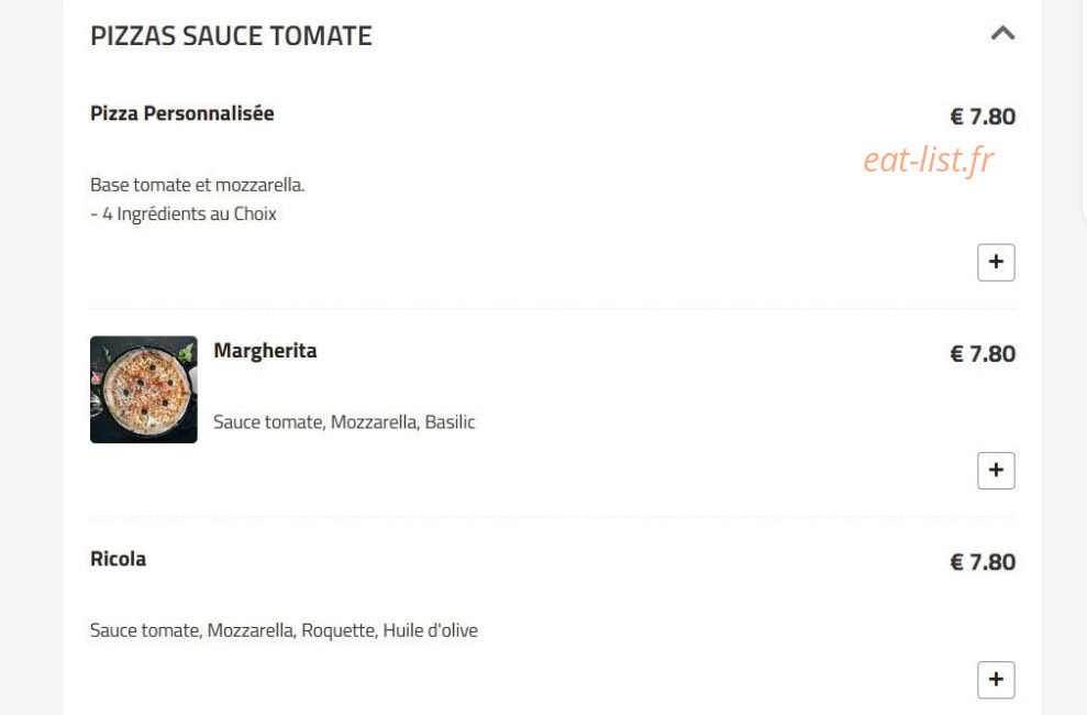 Carte et menu de Fino Pizza à Saint Ouen — Pizzas sauce tomate