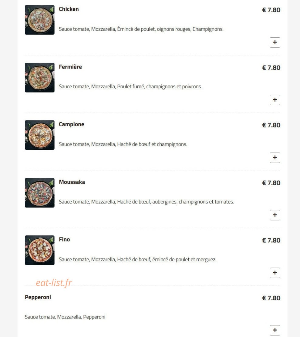 Carte et menu de Fino Pizza à Saint Ouen — Pizzas sauce tomate suite