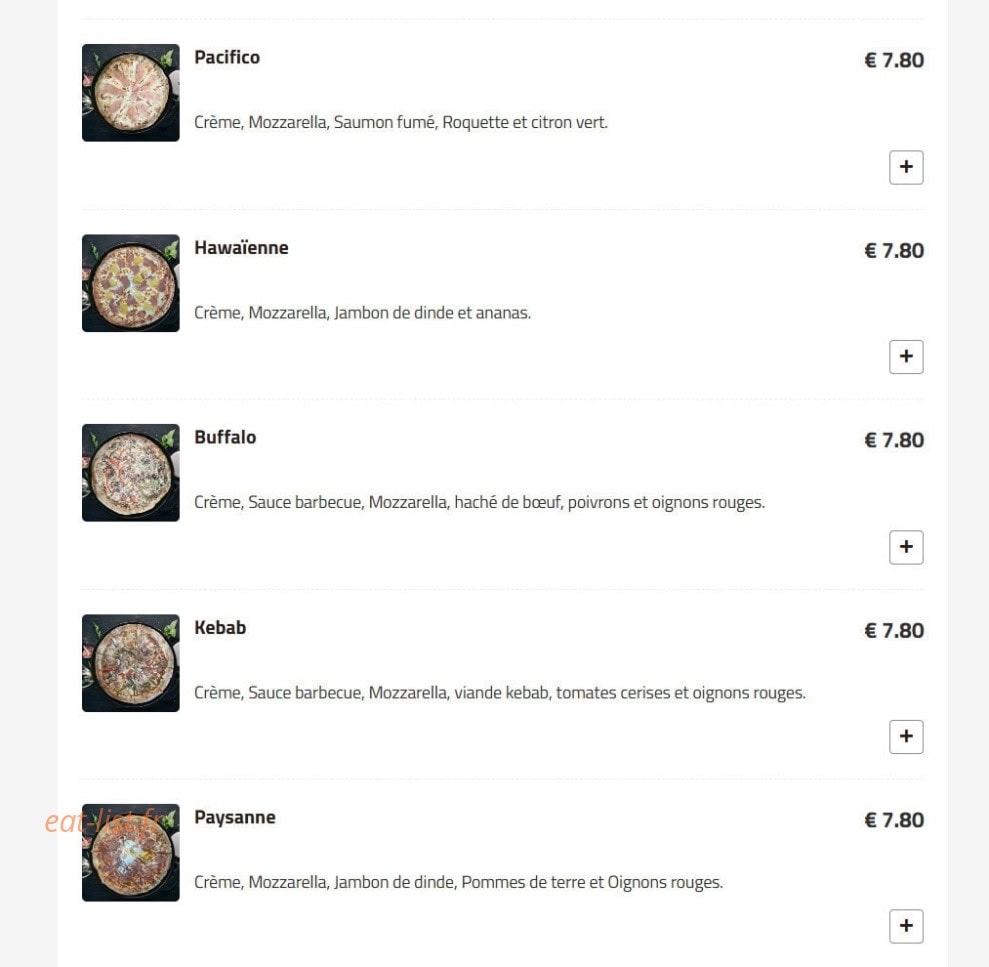 Carte et menu de Fino Pizza à Saint Ouen — Pizzas crème suite