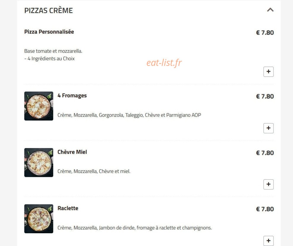 Carte et menu de Fino Pizza à Saint Ouen — Pizzas crème