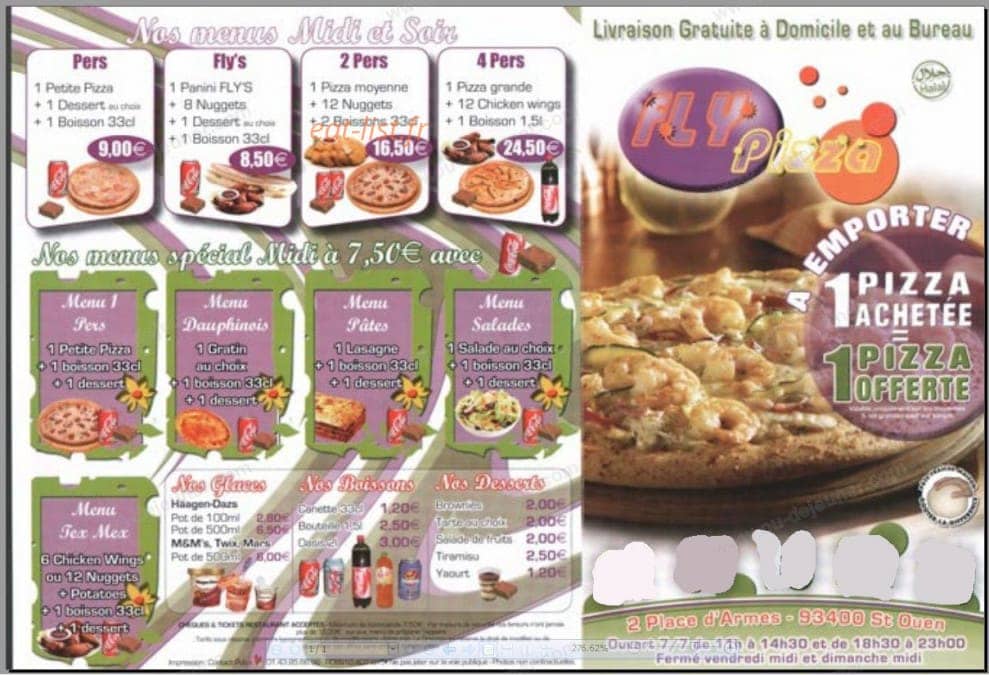 Fly Pizza — carte page 1
