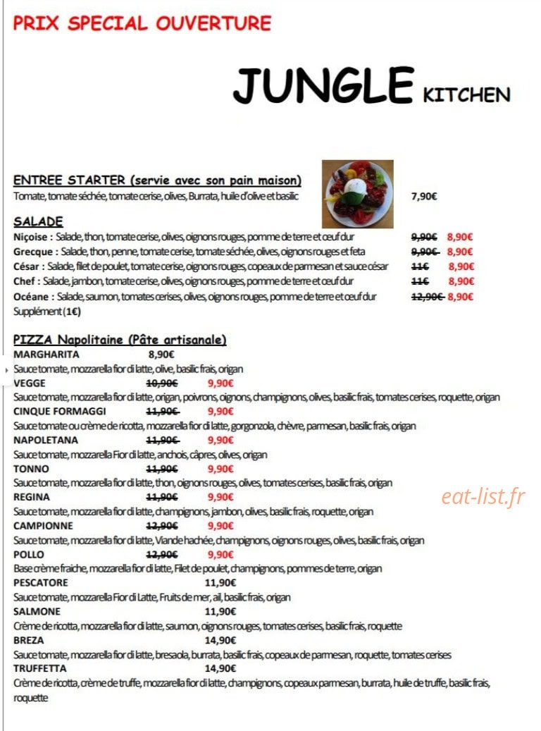 Jungle Kitchen — carte page 1