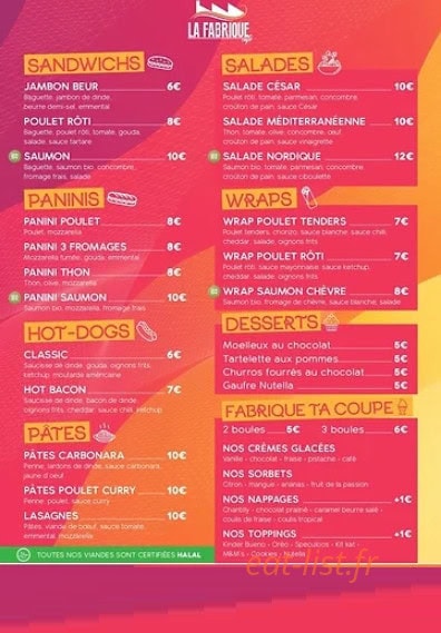 La Fabrique Café — carte page 1