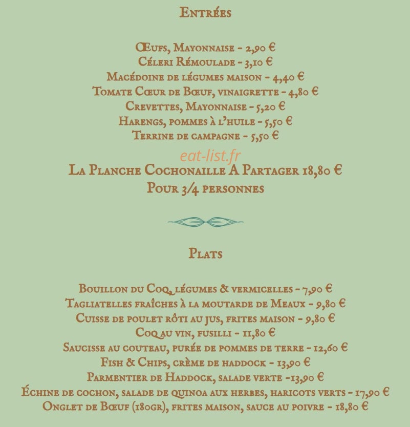 Le Bouillon du Coq — carte page 1