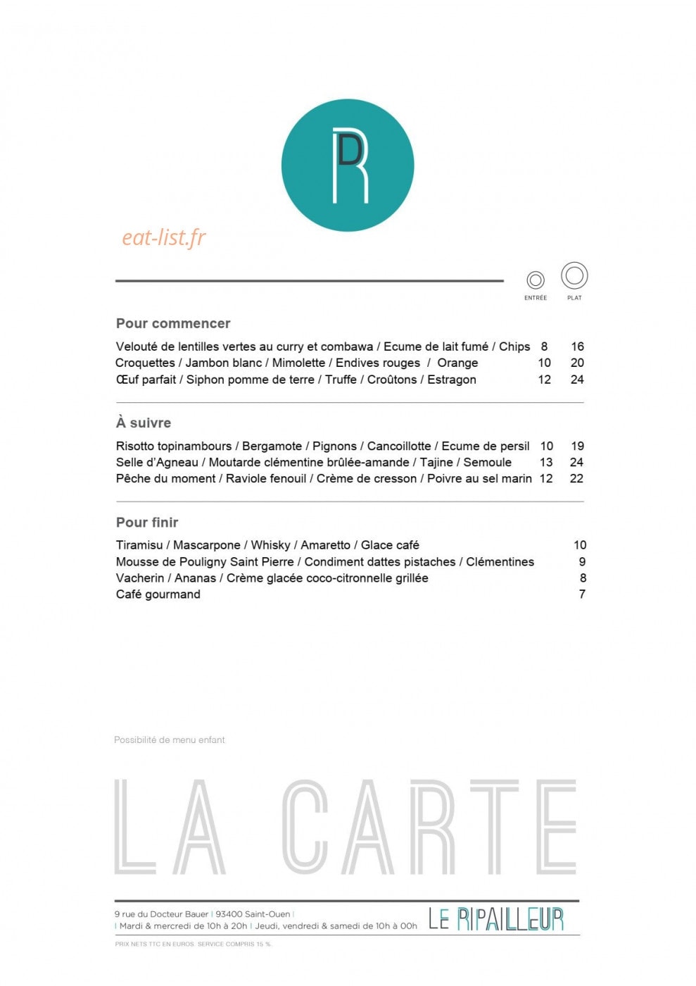 Le Ripailleur — carte page 1