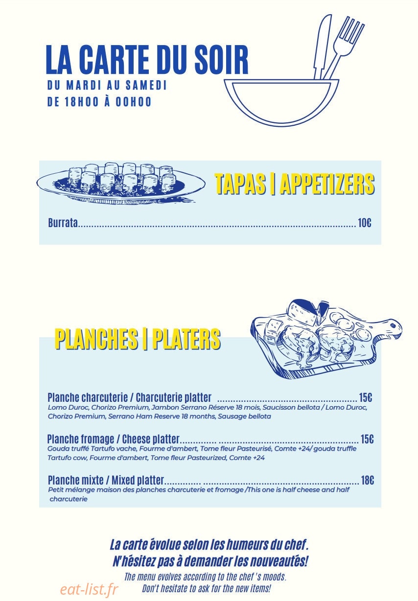 Le Social Bar — carte page 1