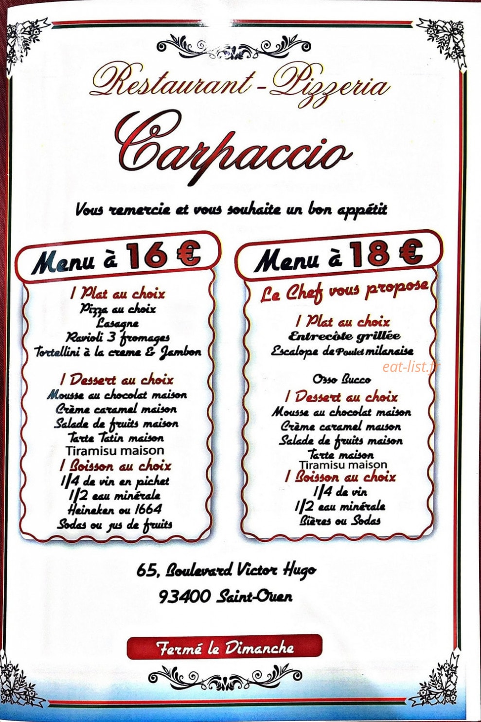 Pizzeria Carpaccio — carte page 3