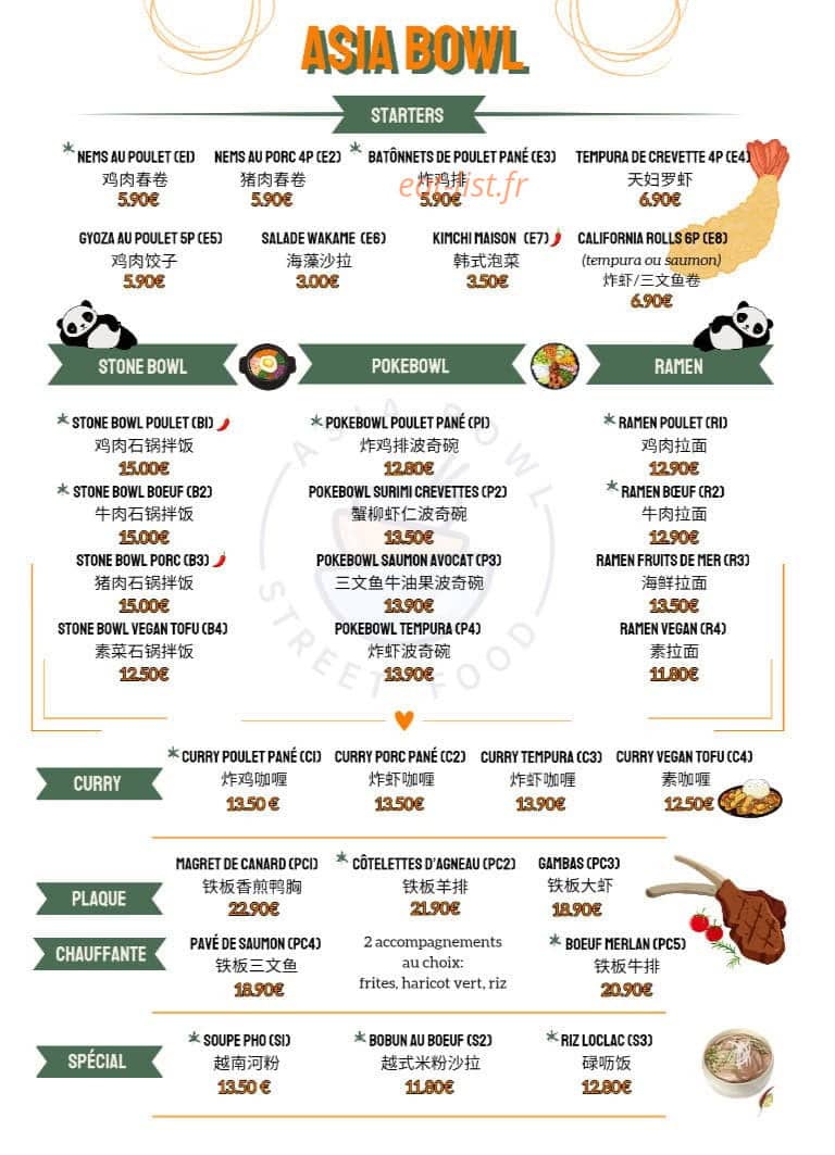Asia bowl — carte page 2