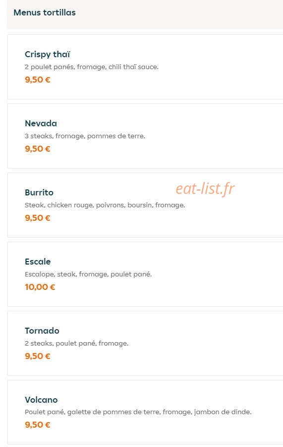 Escale food — carte page 1