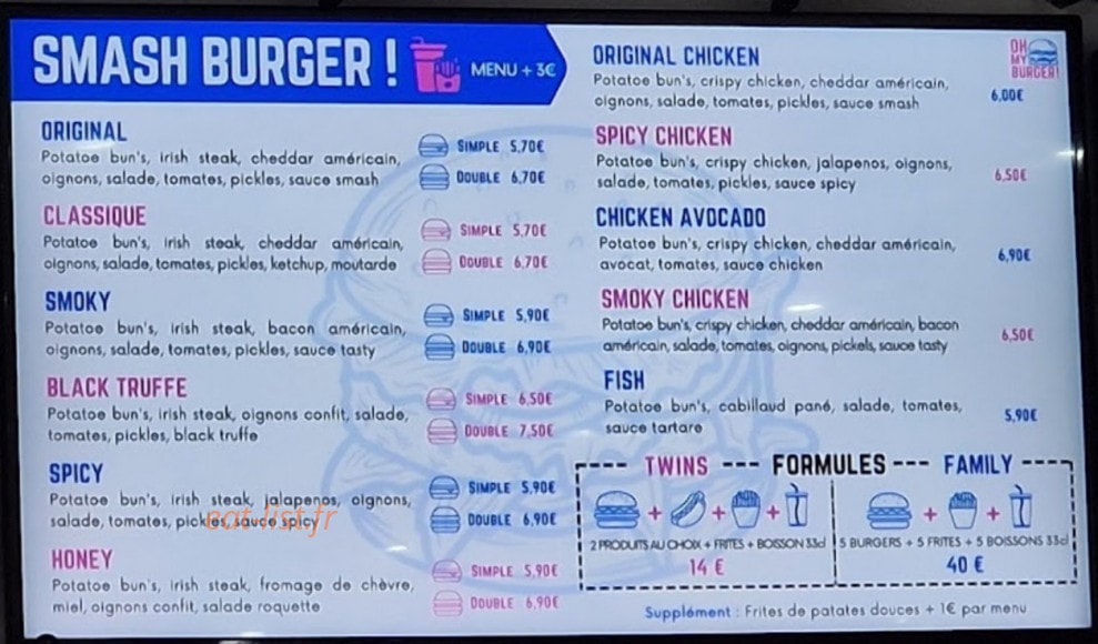 Oh My Burger ! — carte page 1