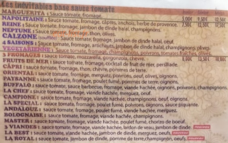 Andalouz Pizza — carte page 1