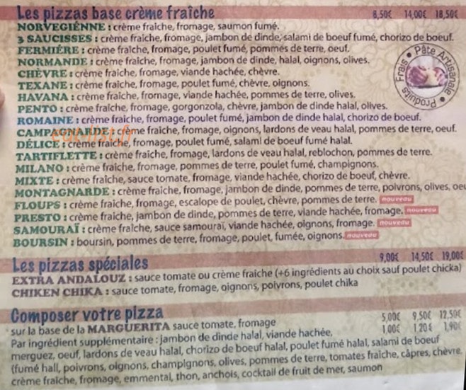 Andalouz Pizza — carte page 2