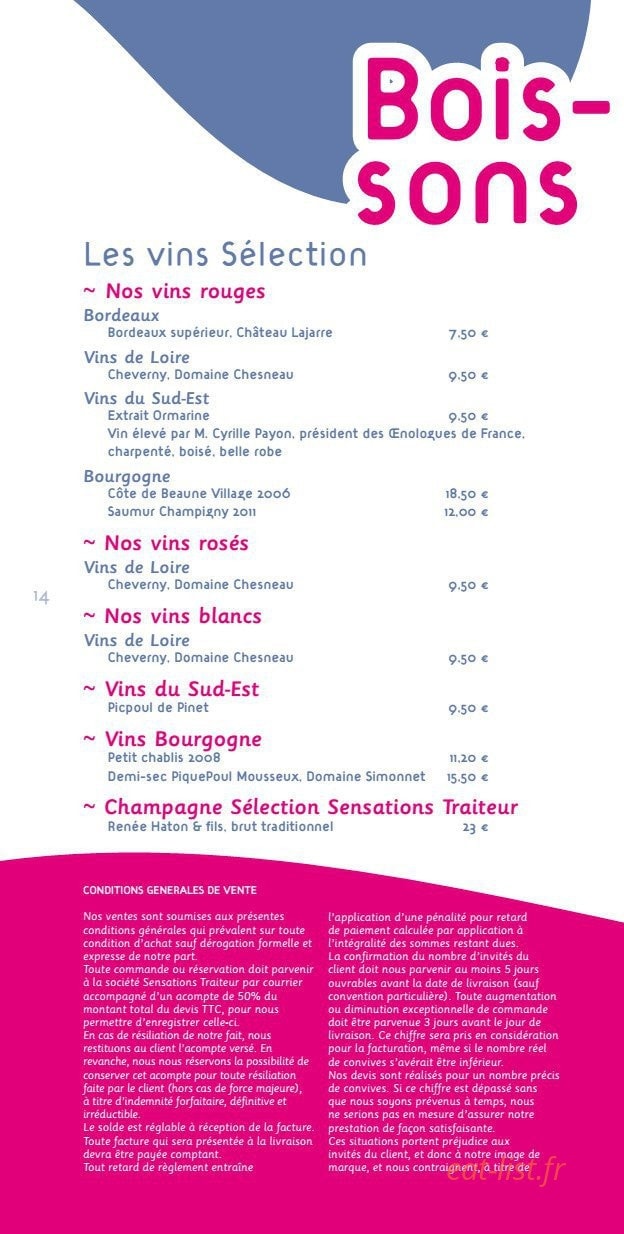 Sensations Traiteur — carte page 14