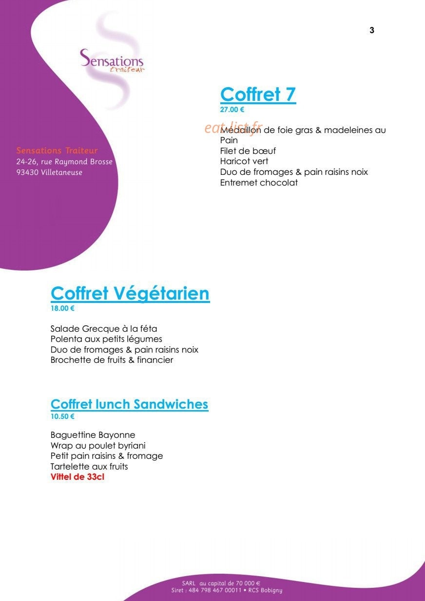 Sensations Traiteur — carte page 19