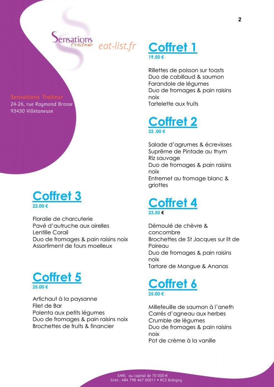 Sensations Traiteur — carte page 18