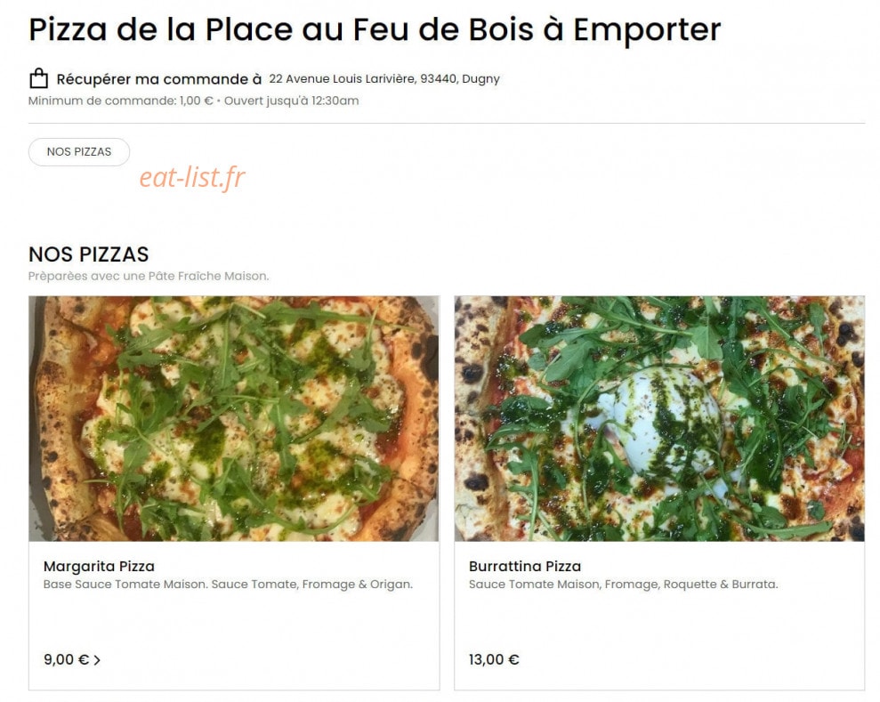 Pizza De La Place — carte page 1