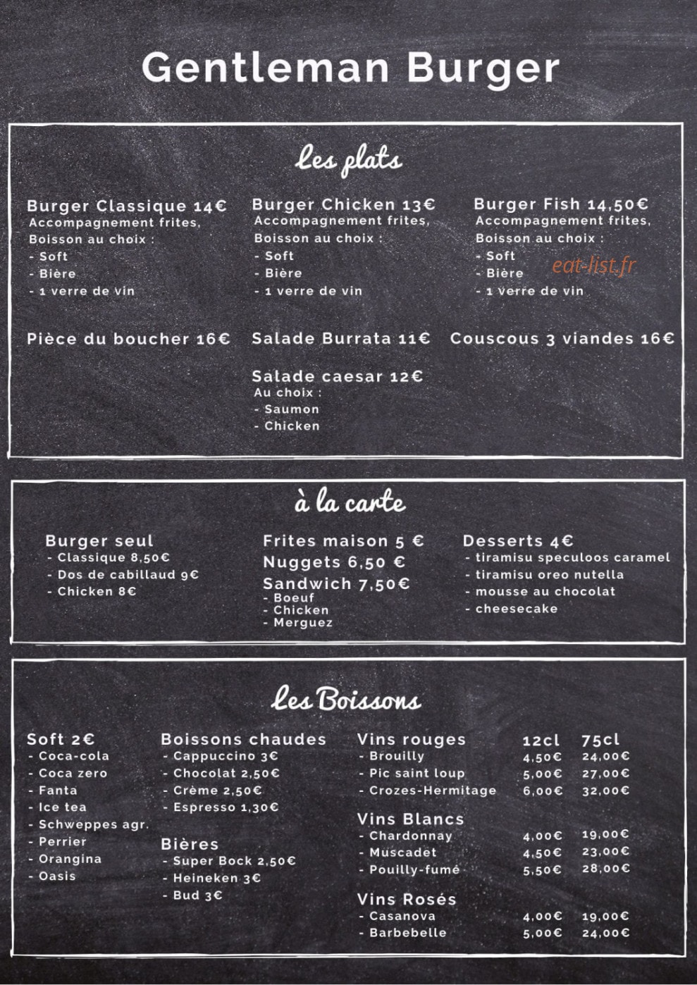 Gentleman Burger — carte page 1