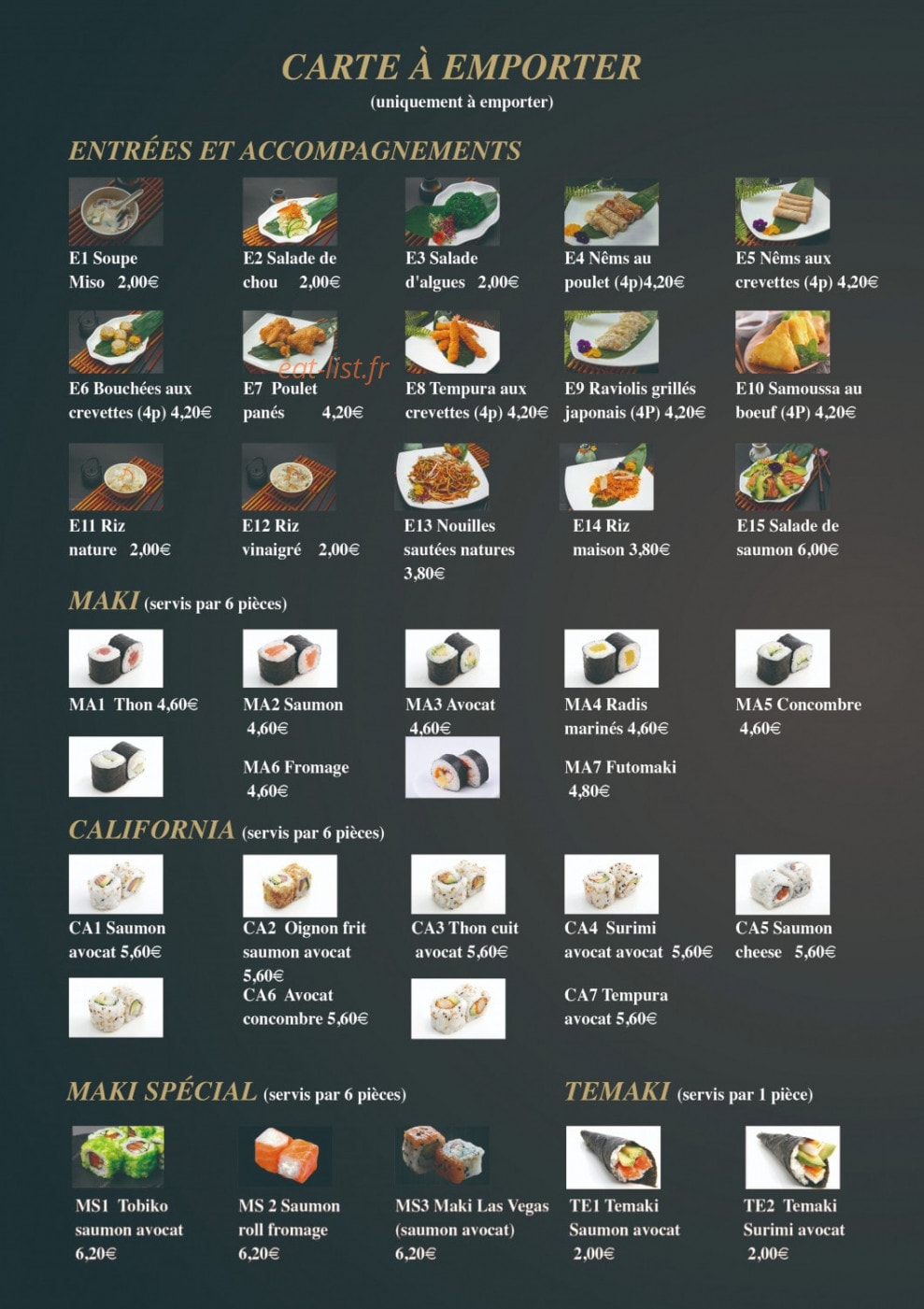 Carte et menu de Ozakaya à Gournay sur Marne — Les entrées, accompagnements, ...
