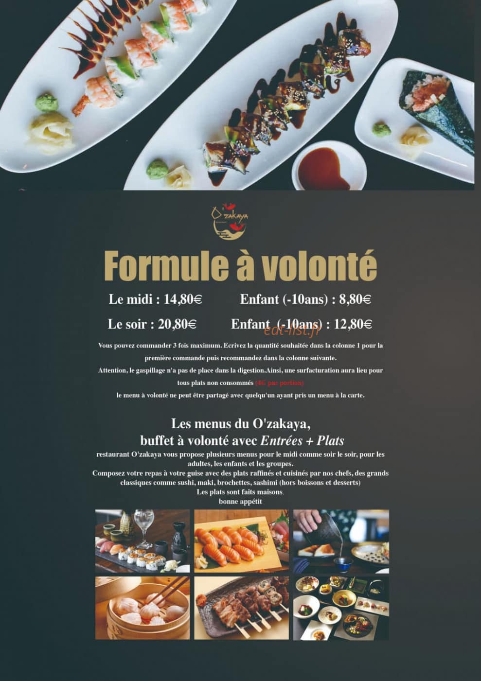 Carte et menu de Ozakaya à Gournay sur Marne — La formule à volonté