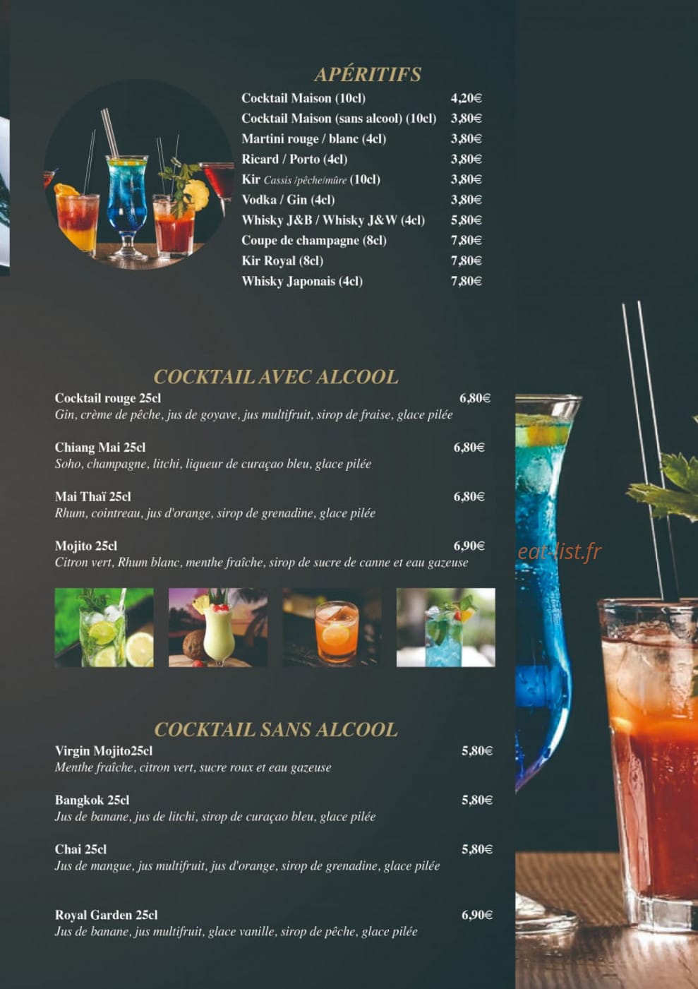 Carte et menu de Ozakaya à Gournay sur Marne — Les apéritifs, cocktails avec alcool, ...