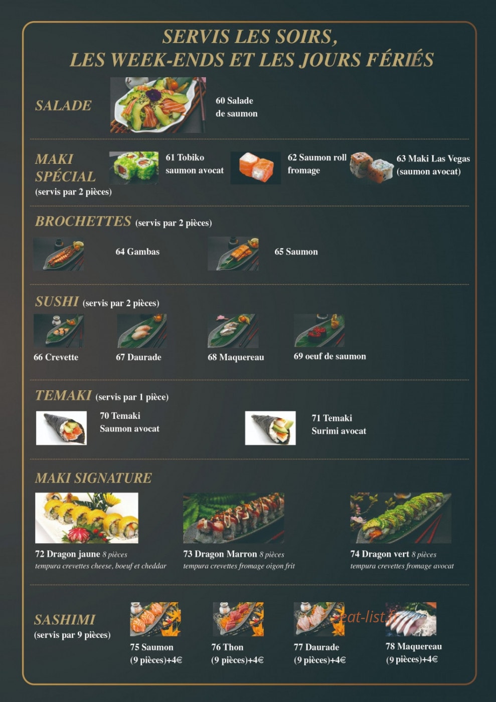 Carte et menu de Ozakaya à Gournay sur Marne — Les menus du week end et jours fériés