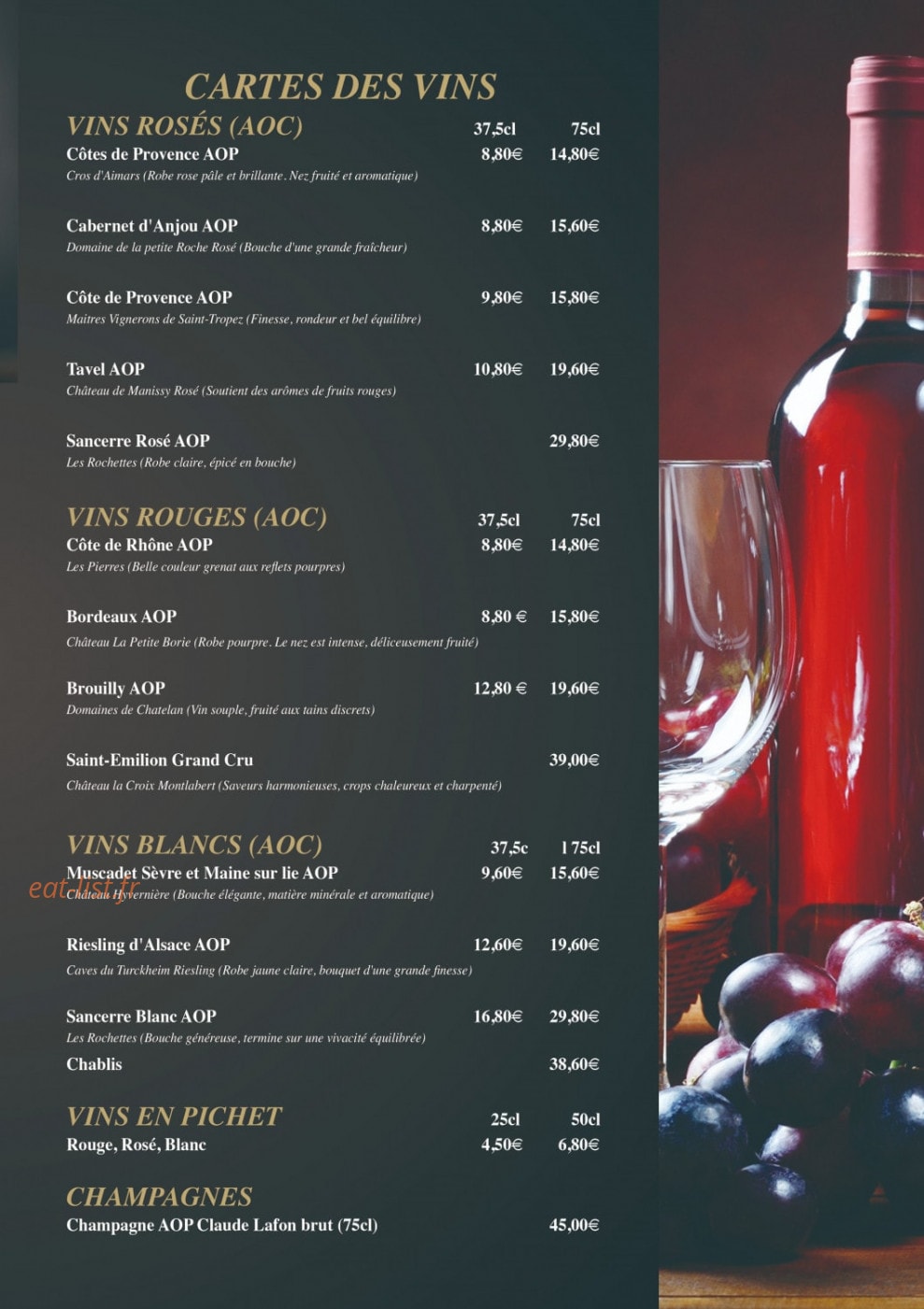 Carte et menu de Ozakaya à Gournay sur Marne — La carte des vins