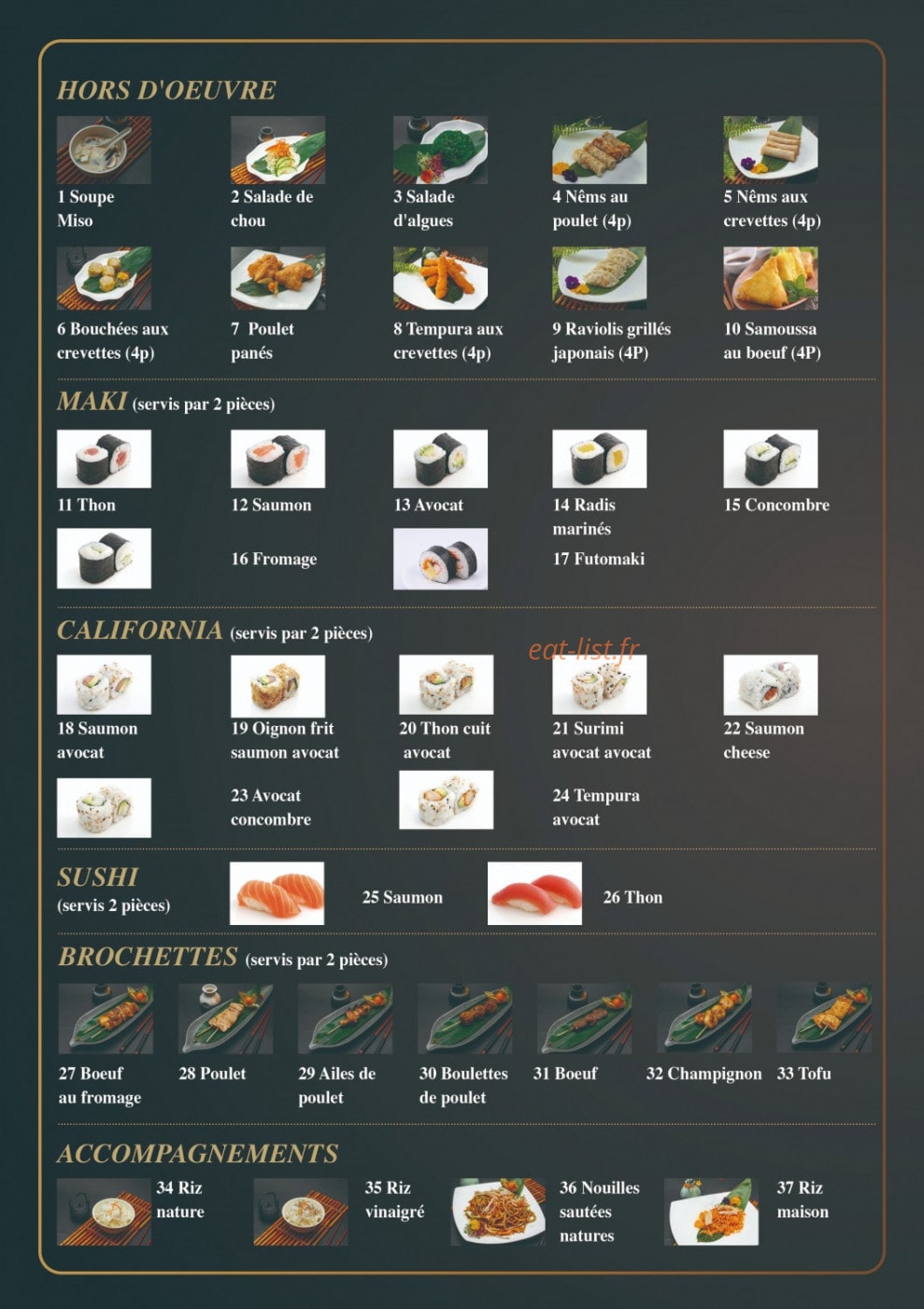 Carte et menu de Ozakaya à Gournay sur Marne — Les hors d'œuvre, sushi, ...