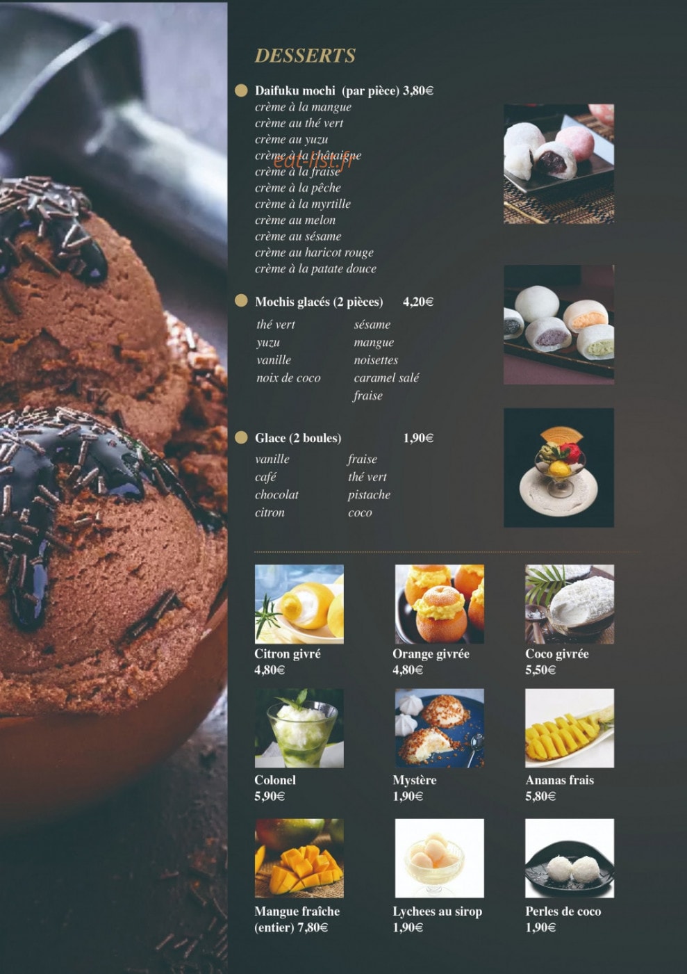 Carte et menu de Ozakaya à Gournay sur Marne — Les desserts