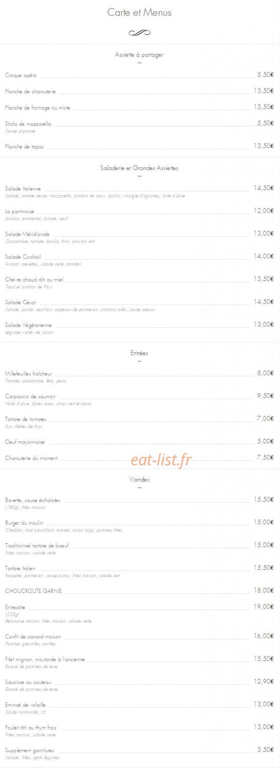 Bistro les Grands moulins — carte page 1
