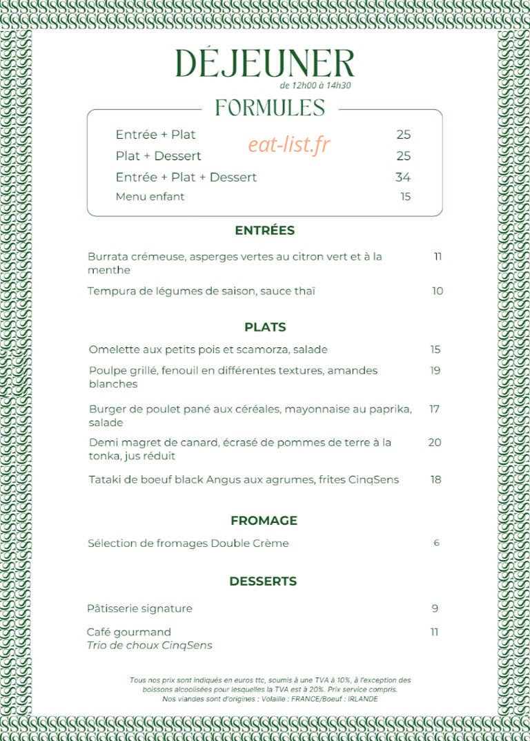 CinqSens — carte page 2