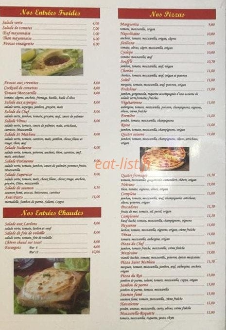 Pizzeria Saint Mathieu — carte page 1