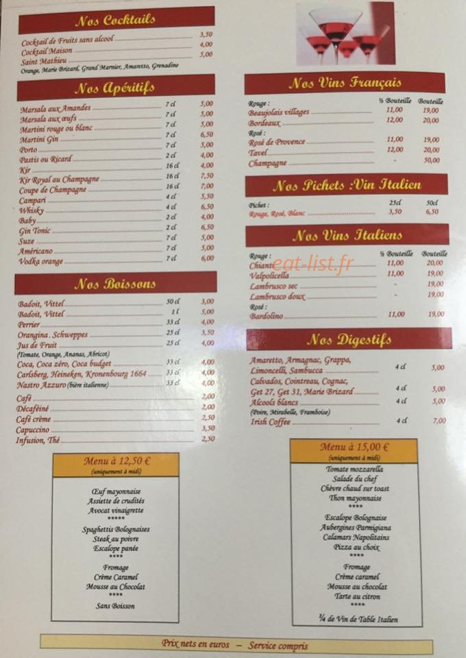Pizzeria Saint Mathieu — carte page 3