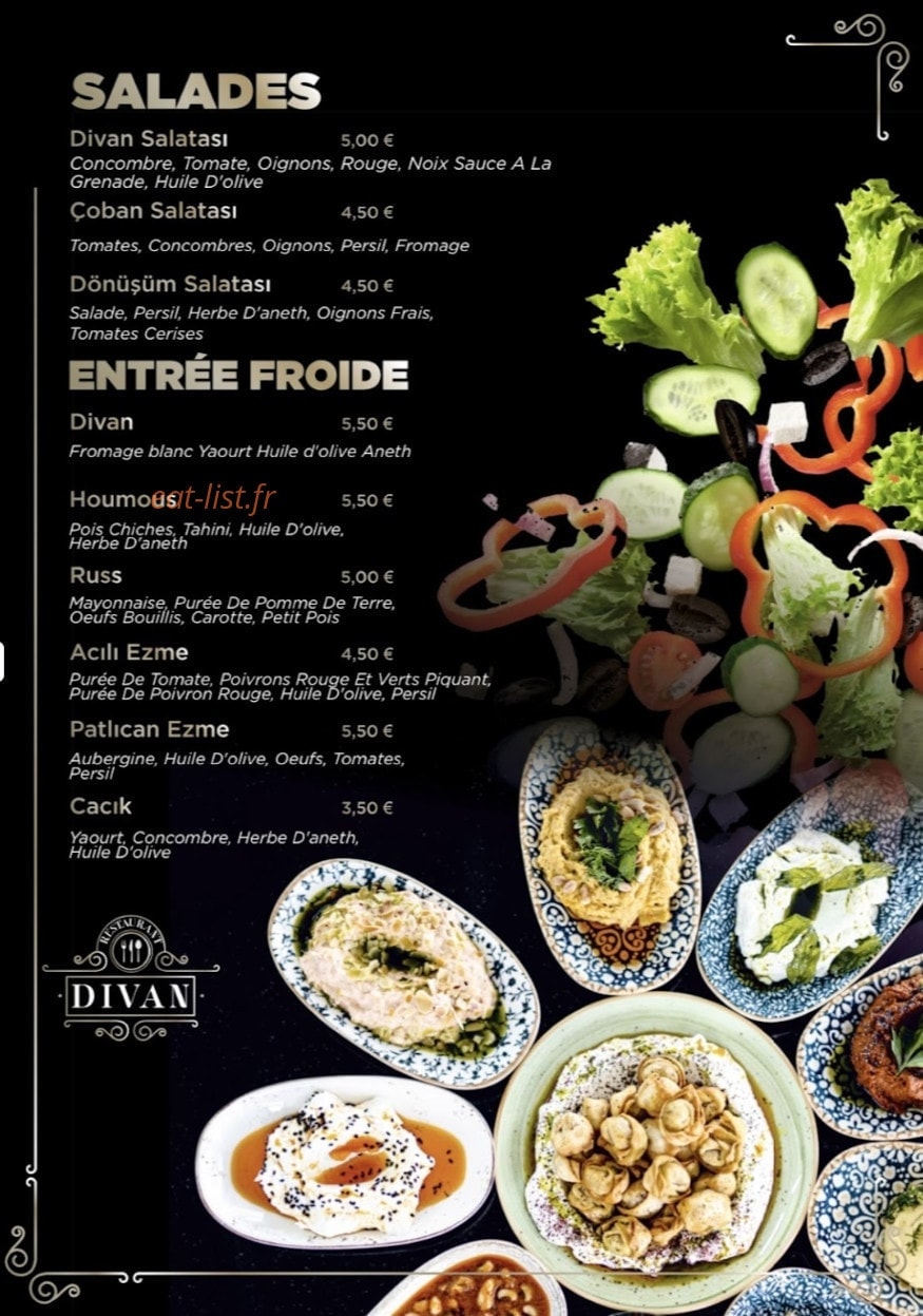 Restaurant Divan — carte page 1