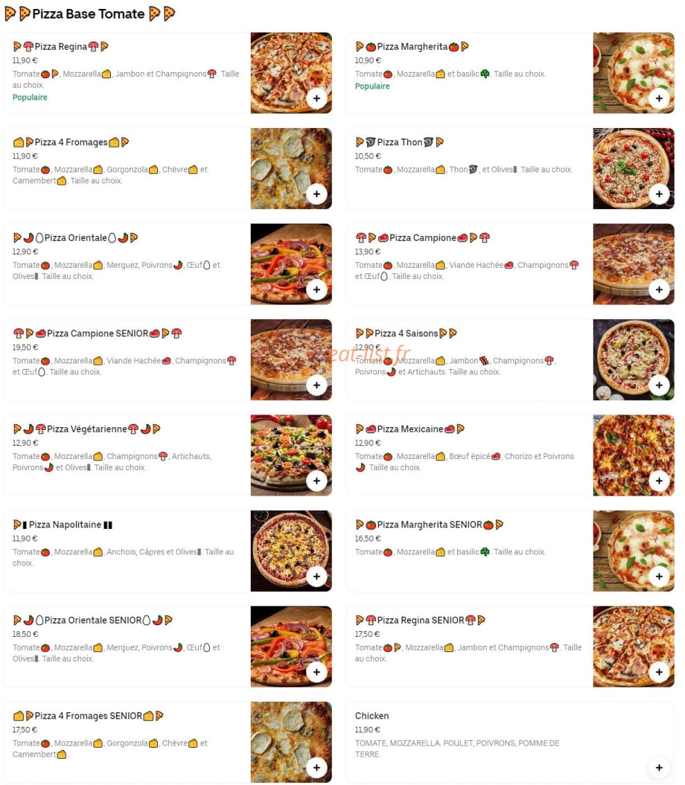Snap Pizza — carte page 1