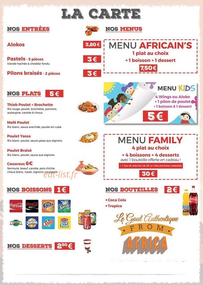 Africain's — carte page 1