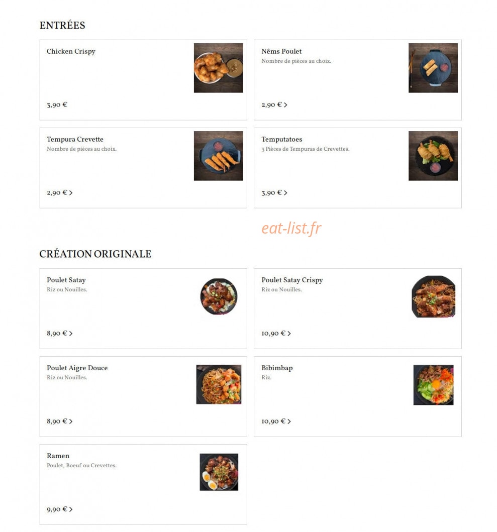 Asian food by BAZE — carte page 1