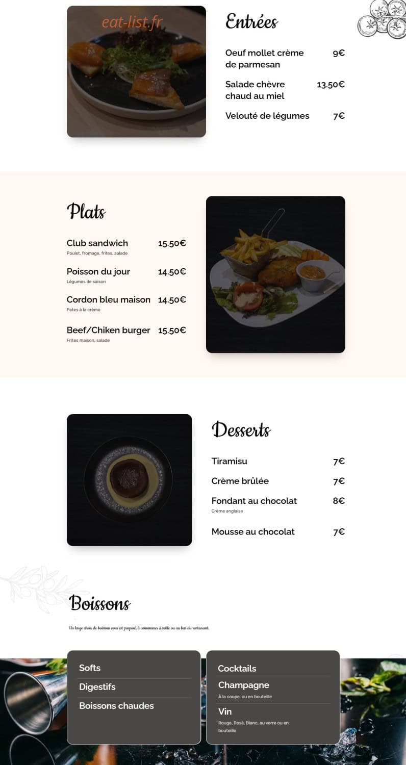 Coco Resto — carte page 1