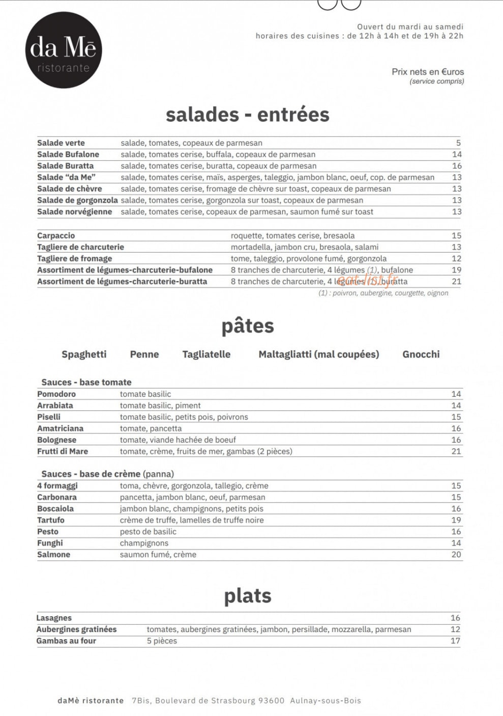 Da Mè ristorante — carte page 2