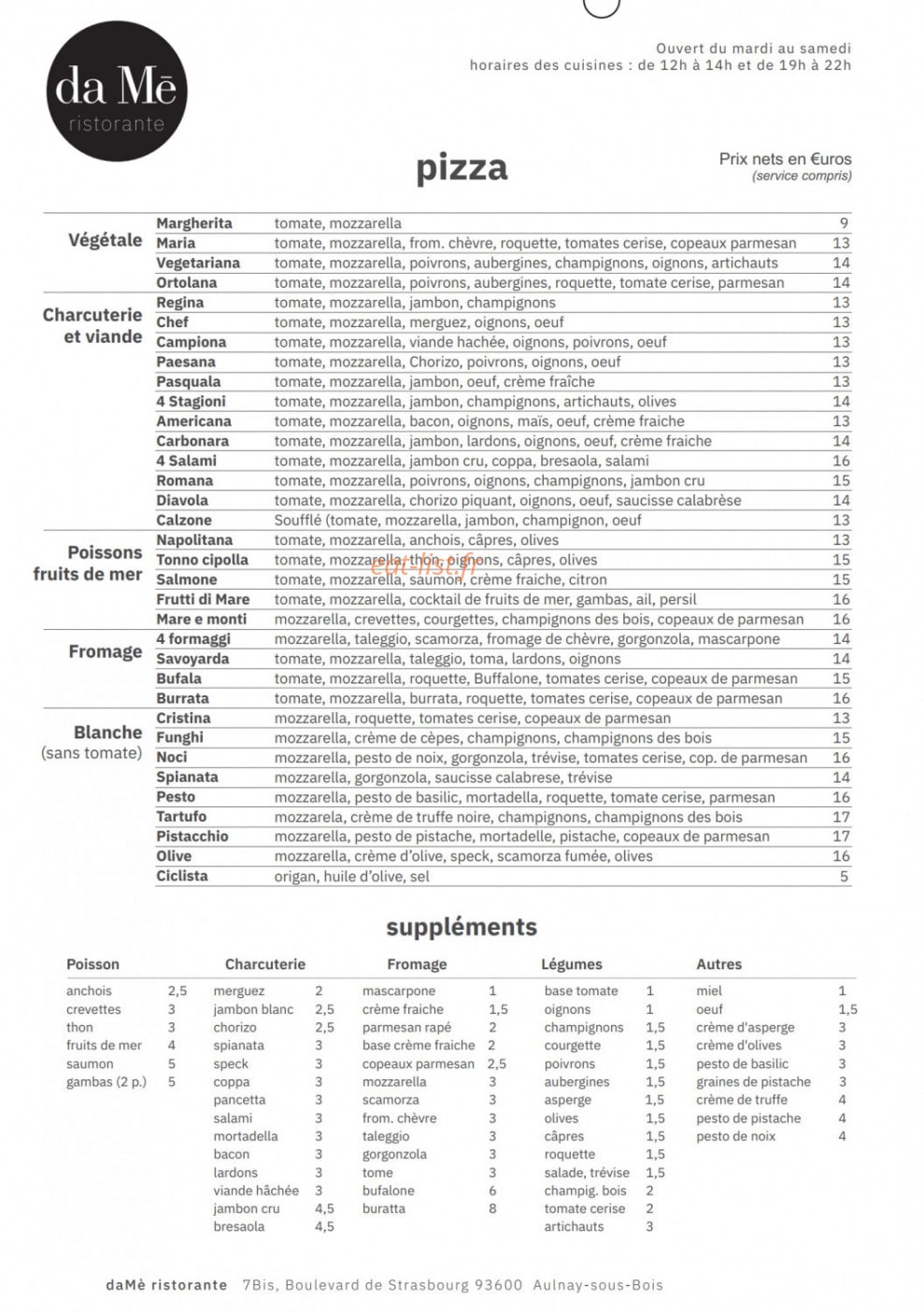 Da Mè ristorante — carte page 1