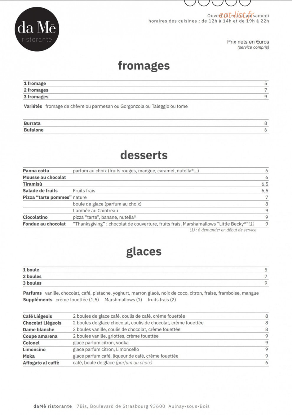 Da Mè ristorante — carte page 5