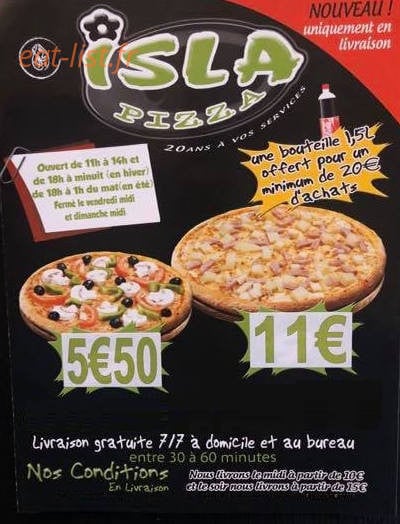 Isla Pizza — carte page 1