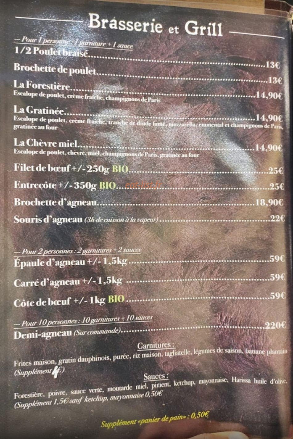 Carte et menu de La Ferme Grill à Aulnay Sous Bois — Brasserie et grill