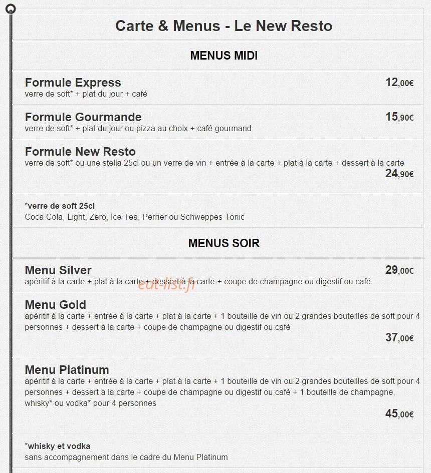Le new resto — carte page 1