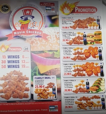 Maxin Chicken — carte page 1