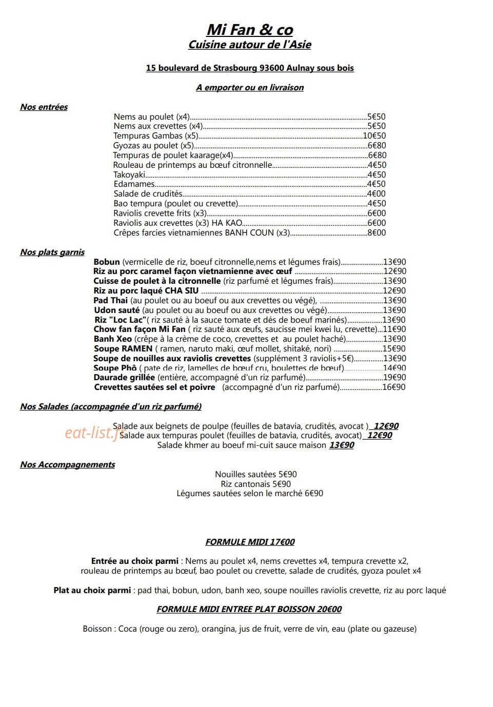 Mi Fan & Co — carte page 1
