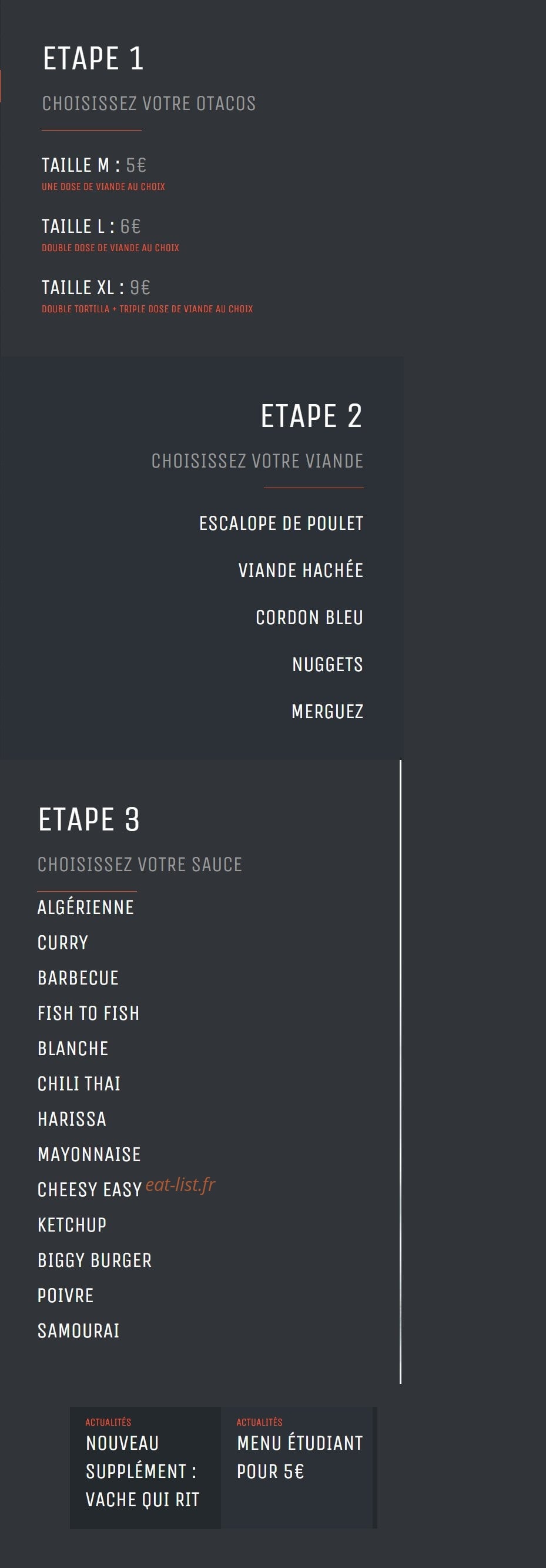 O'tacos — carte page 1