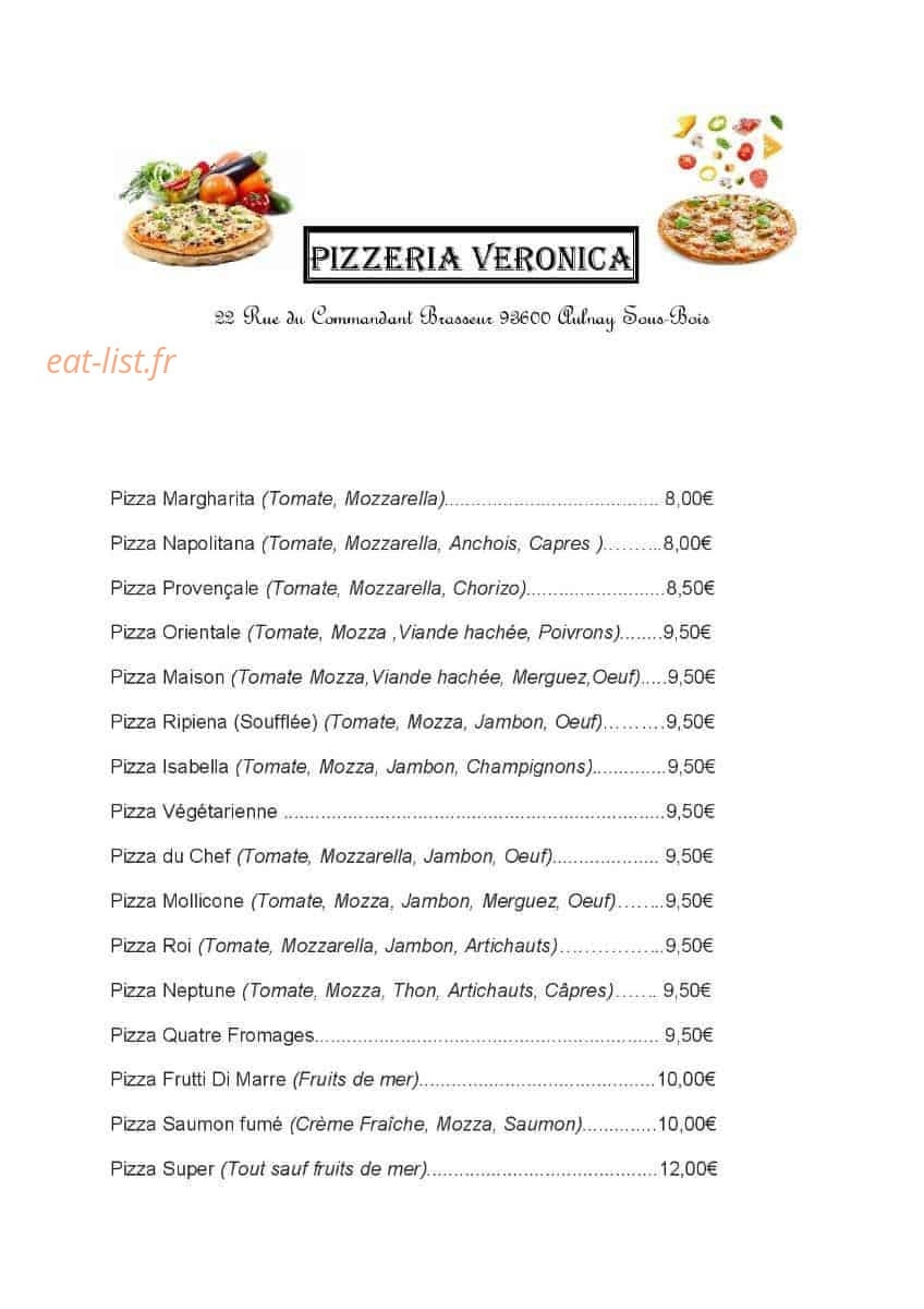 Pizzeria Véronica — carte page 1