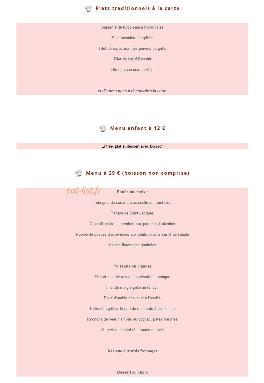 Carte et menu de Restaurant de l' Hôtel de Ville à Aulnay Sous Bois — Les plats, le menu enfant et le menu à 29€